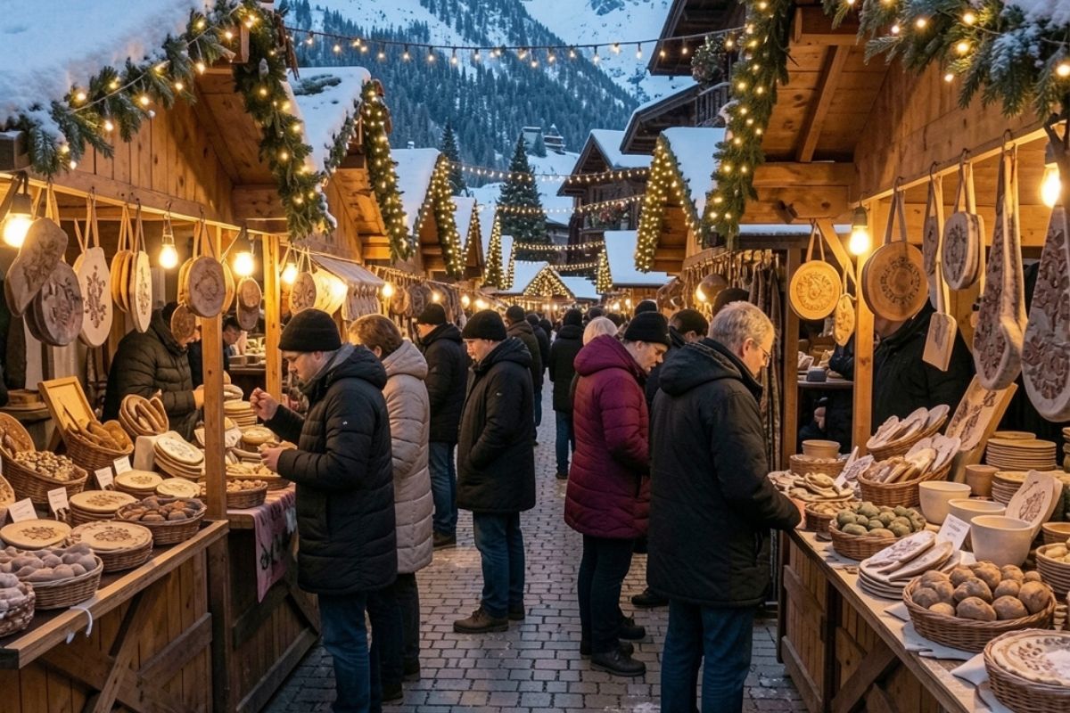 Mercatini di Natale a Fénis con luci e prodotti artigianali